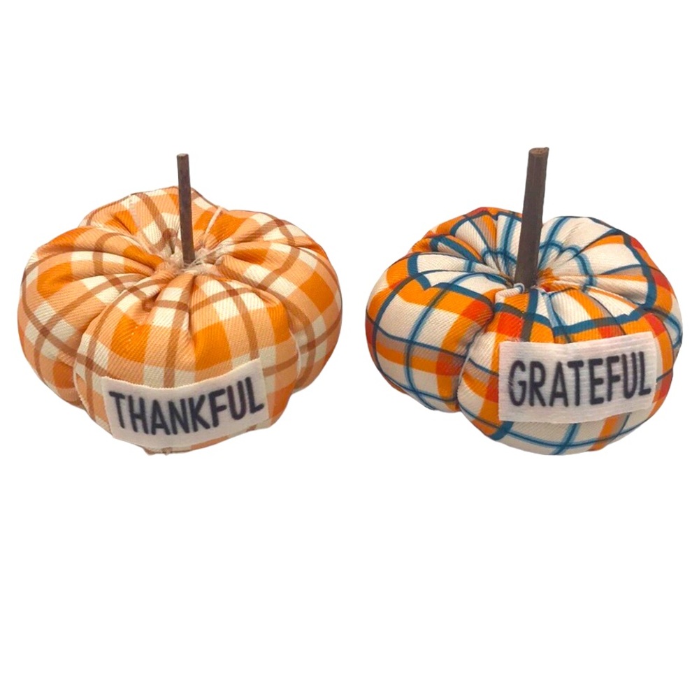 Two Mini plaid plush pumpkins